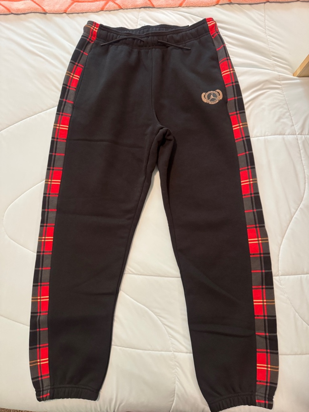 Jordan Black Joggers with Red Plaid Side Stripes Size M